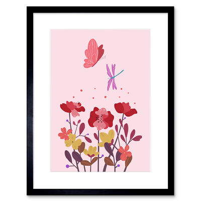 Magic Garden Dragonfly Butterfly Framed Wall Art Print 9x7 Inch