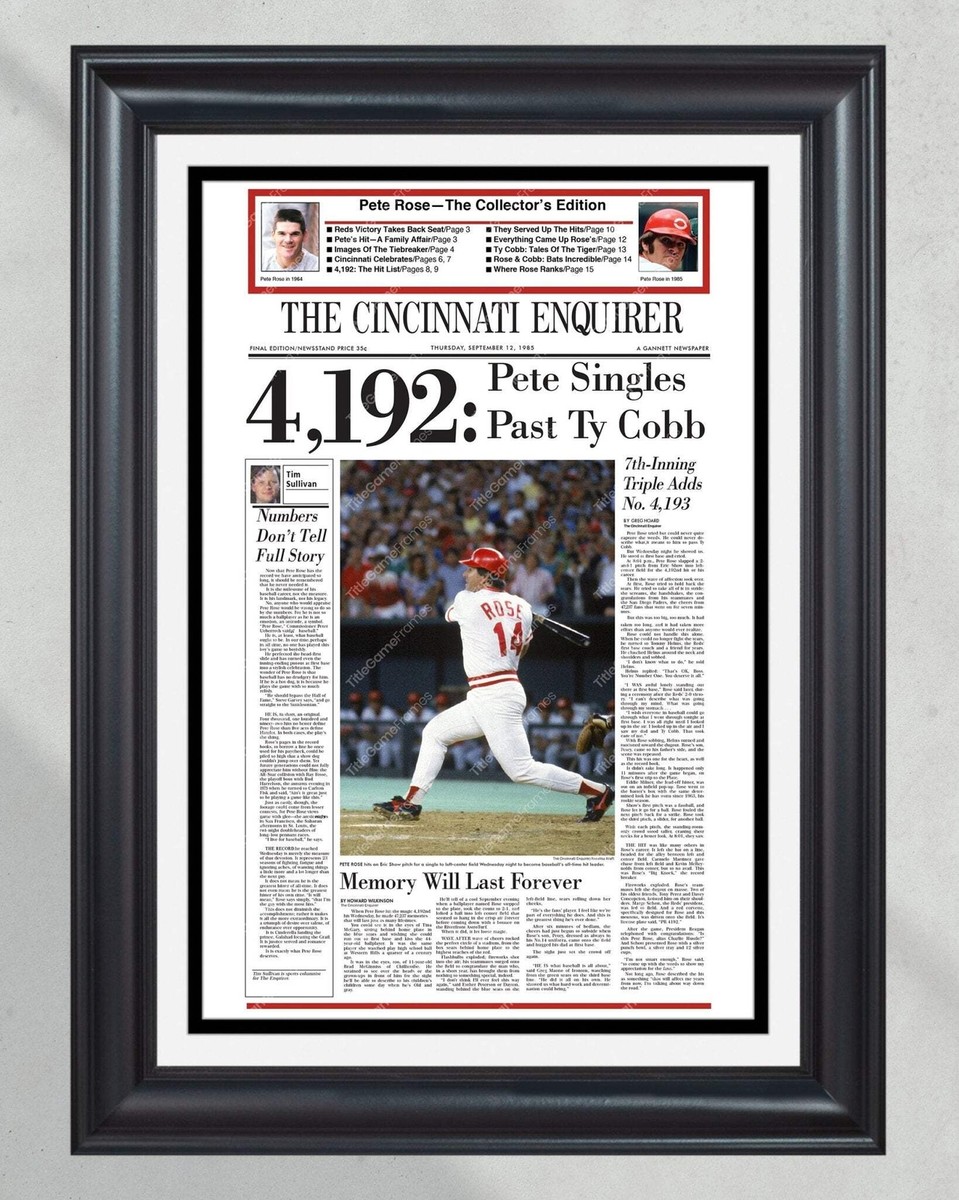1985 Pete Rose Cincinnati Reds Hits 4,192 to Break Ty Cobb's