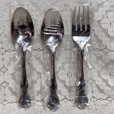 Oneida Mandolina Serving Set 18/10 Stainless Pierced Spoon Meat Fork Nu 3 pc