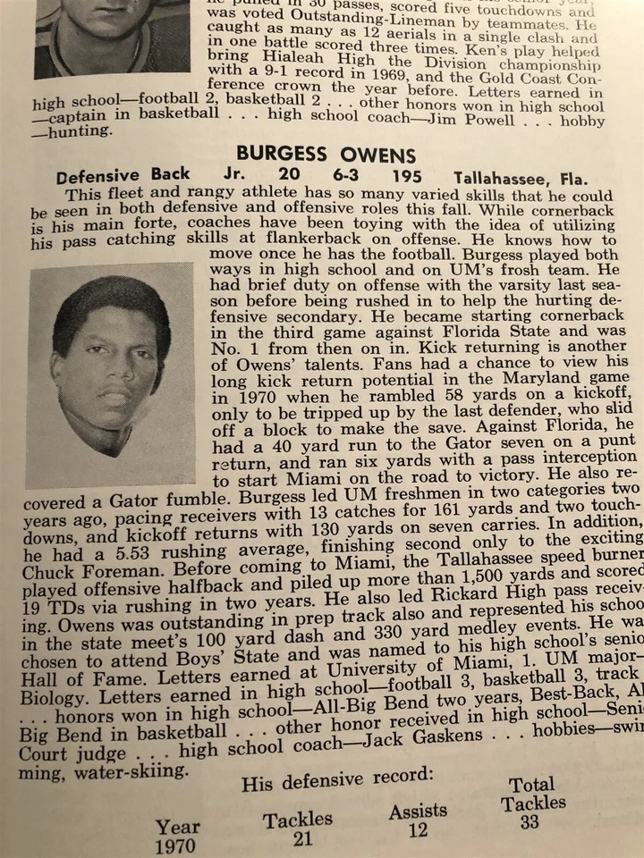 1971 MIAMI HURRICANES Media Guide Yearbook FRAN CURCI Chuck FOREMAN Burges OWENS - Image 4 of 4