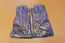  128 Coach Women's Leather Buckle Gloves Cashmere Lining PURPLE  GOLD Size 6.5