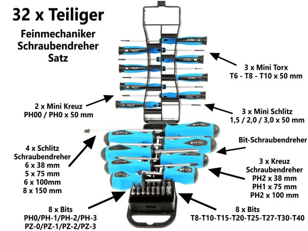 32-Tlg. Schraubendreher Satz Bit Schrauben Zieher Sortiment Kreuz Schlitz Torx-image