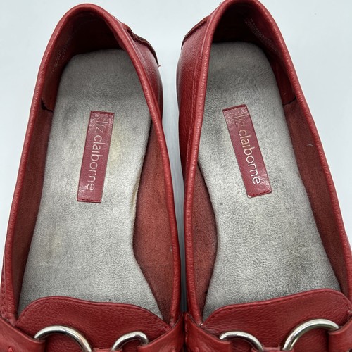 Vintage Liz Claiborne Hammond Red Leather Flats Shoes Silver Accent Womens 8.5 M - Picture 8 of 13