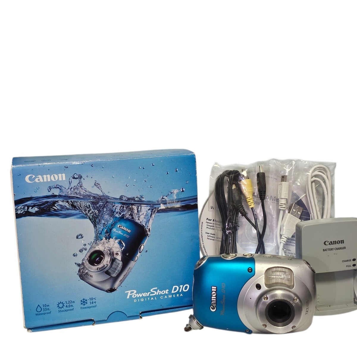 Canon PowerShot D10 12.1MP Digital Camera - Silver blue Waterproof