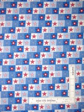 Patriotic Red Stars Blue Squares Fabric By The Yard Star Stripe Cotton by Santee