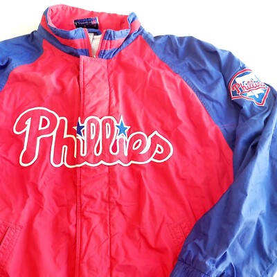 Vtg 90s Philadelphia Phillies Jacket Mens L Red Apex One Full Zip Red Blue MLB