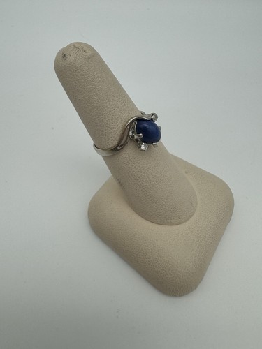 STAR SAPPHIRE DIAMOND RING 14 K White Gold Size 6 - Picture 5 of 6