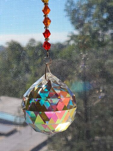 Handmade Suncatcher Crystal ball 50mmAB 6"Swarovski beads and silver clasp - Picture 4 of 4