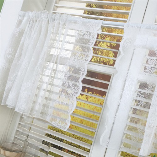 White Half Curtain Short Window Curtain Tier Lace Pattern Kitchen Cafe Door New - Picture 3 of 11