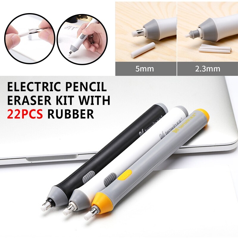 Electric Pencil Eraser Kit with 22pcs Rubber Refills Highlights Sketch