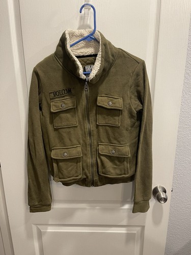 Volcom Fresh Stomping Grounds Green Military Quilted Jacket Junior's Medium 12 - Picture 1 of 8
