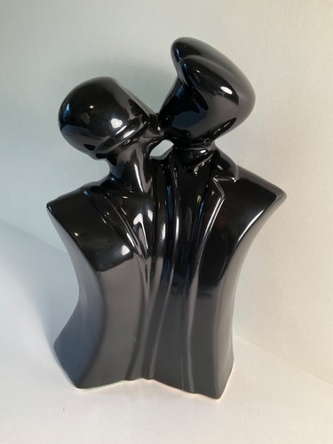 Modernist Art Deco Ceramic Lindsey B Style Sculpture Man & Woman Bust KISS 1980s - Picture 2 of 5