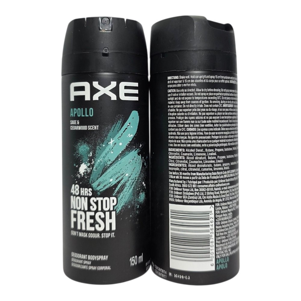  6 Pack Axe Apollo Deodorant Body spray Men Body Spray 150ml. Free Shipping