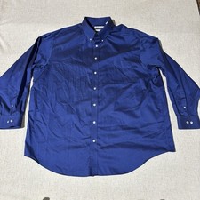 Roundtree Yorke Gold Label Shirt Men XL Blue Non-Iron Cotton Long Sleeve