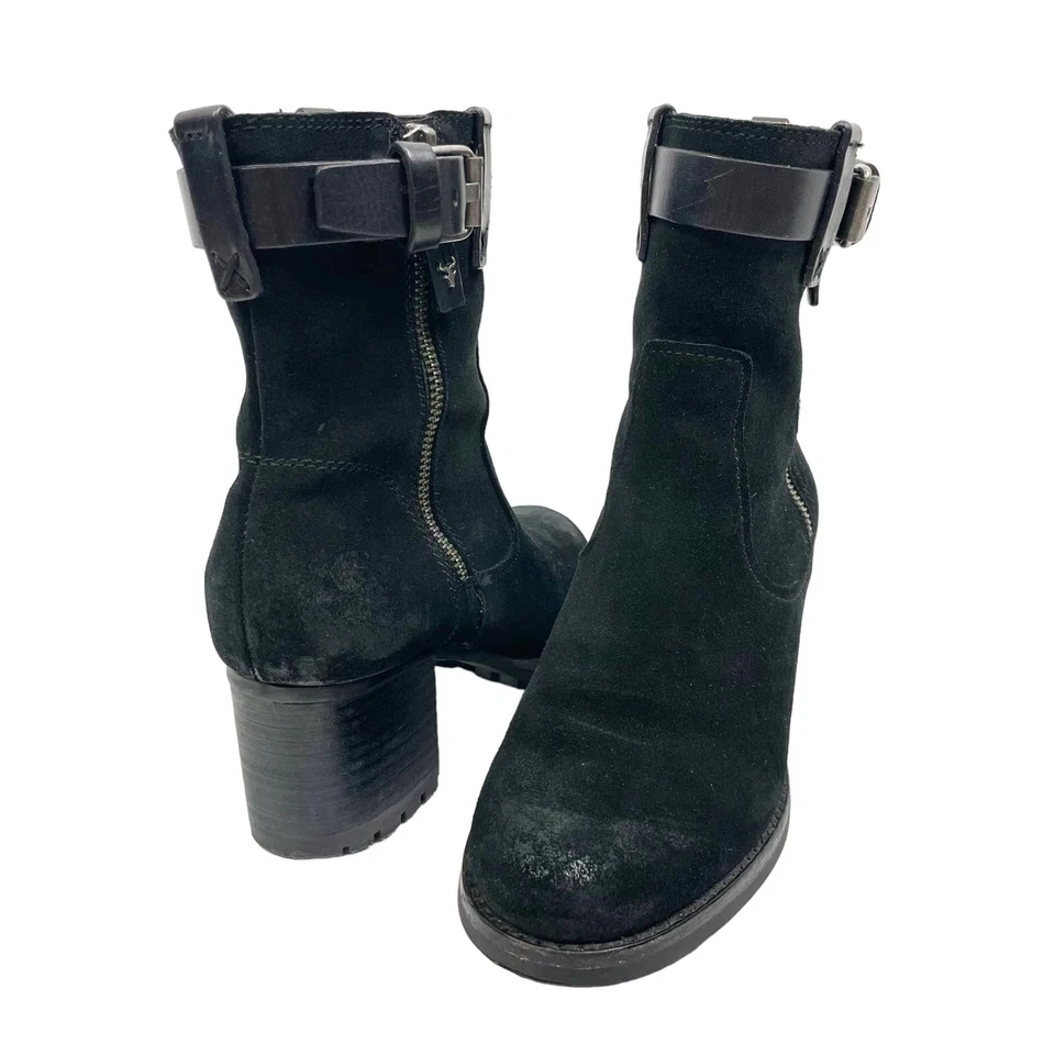 H.S. Trask Madison 6.5M Black Suede Leather Chunky Block Heel High Top Booties - Image 3 of 4
