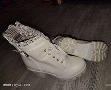 Women s White Lace-Up Ankle Bootie Round Toe ...