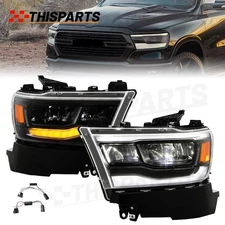 For 19-24 Ram1500 Halogen Upgrade To Full LED Headlight Headlamp Black w/Adapter