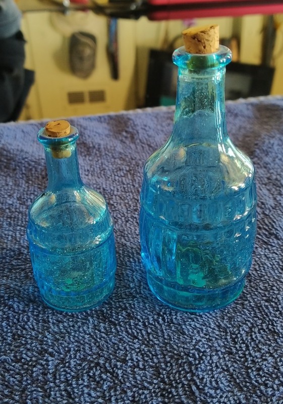 Vintage Wheaton Root Bitters Blue Glass Bottles Barrel Shaped