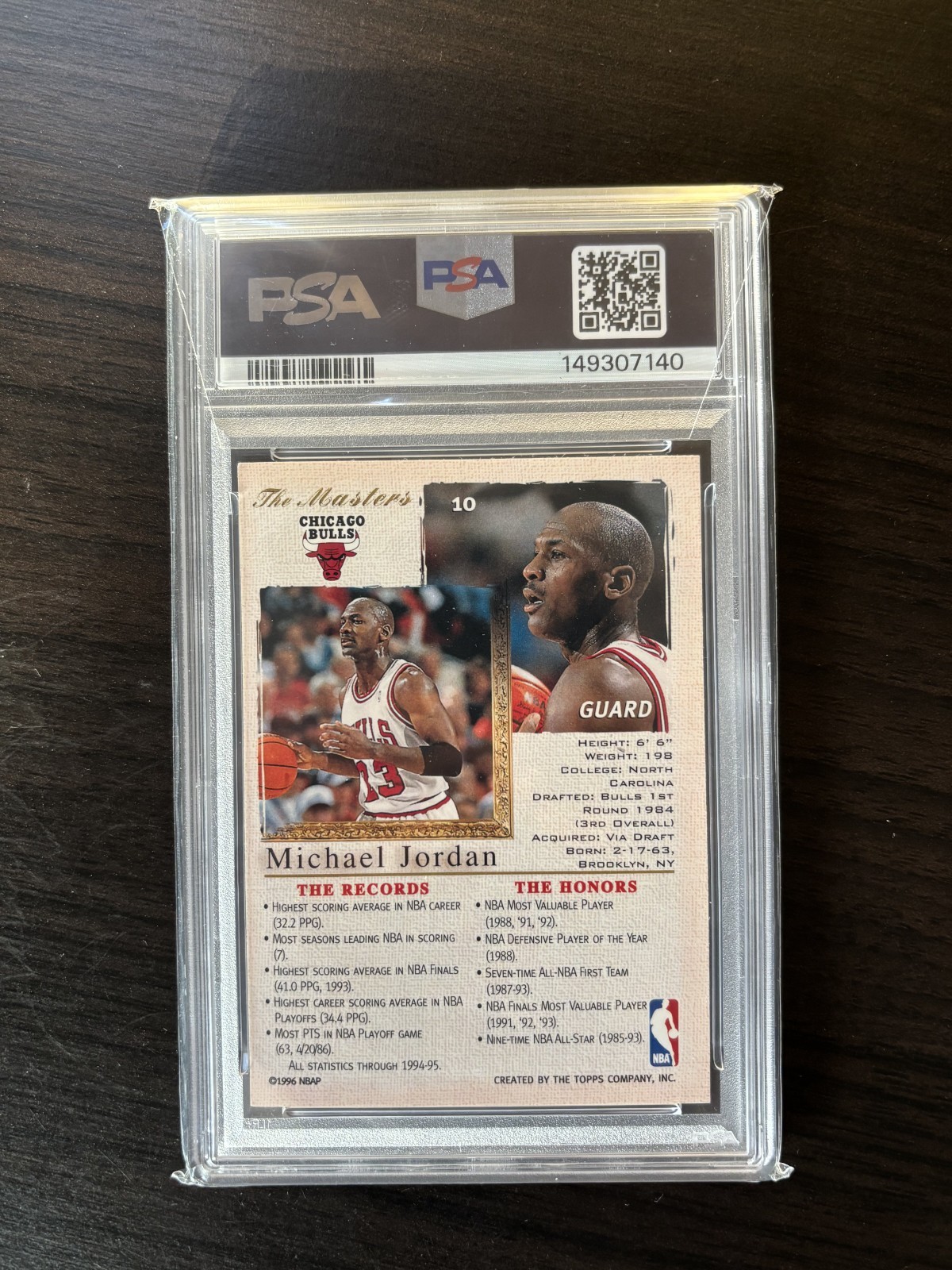 Michael Jordan 1995-96 Topps Gallery The Masters #10 PSA 8 NM-MT Chicago Bulls view 2