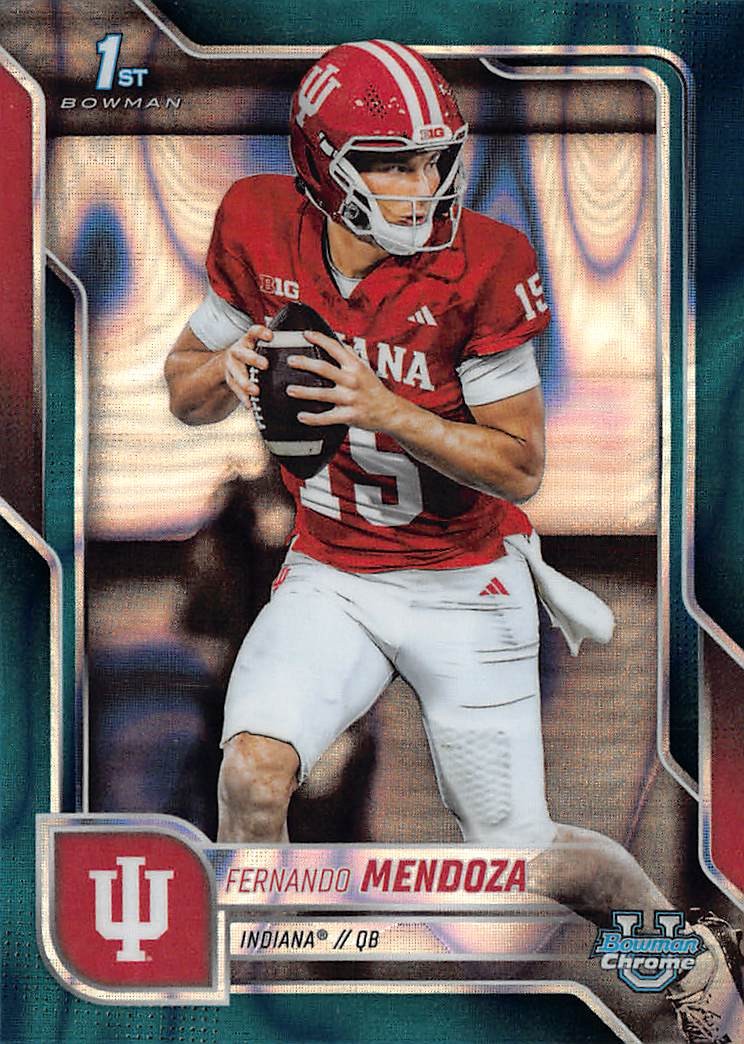 2025 Bowman University Chrome #109 Fernando Mendoza Teal Lava Refractor