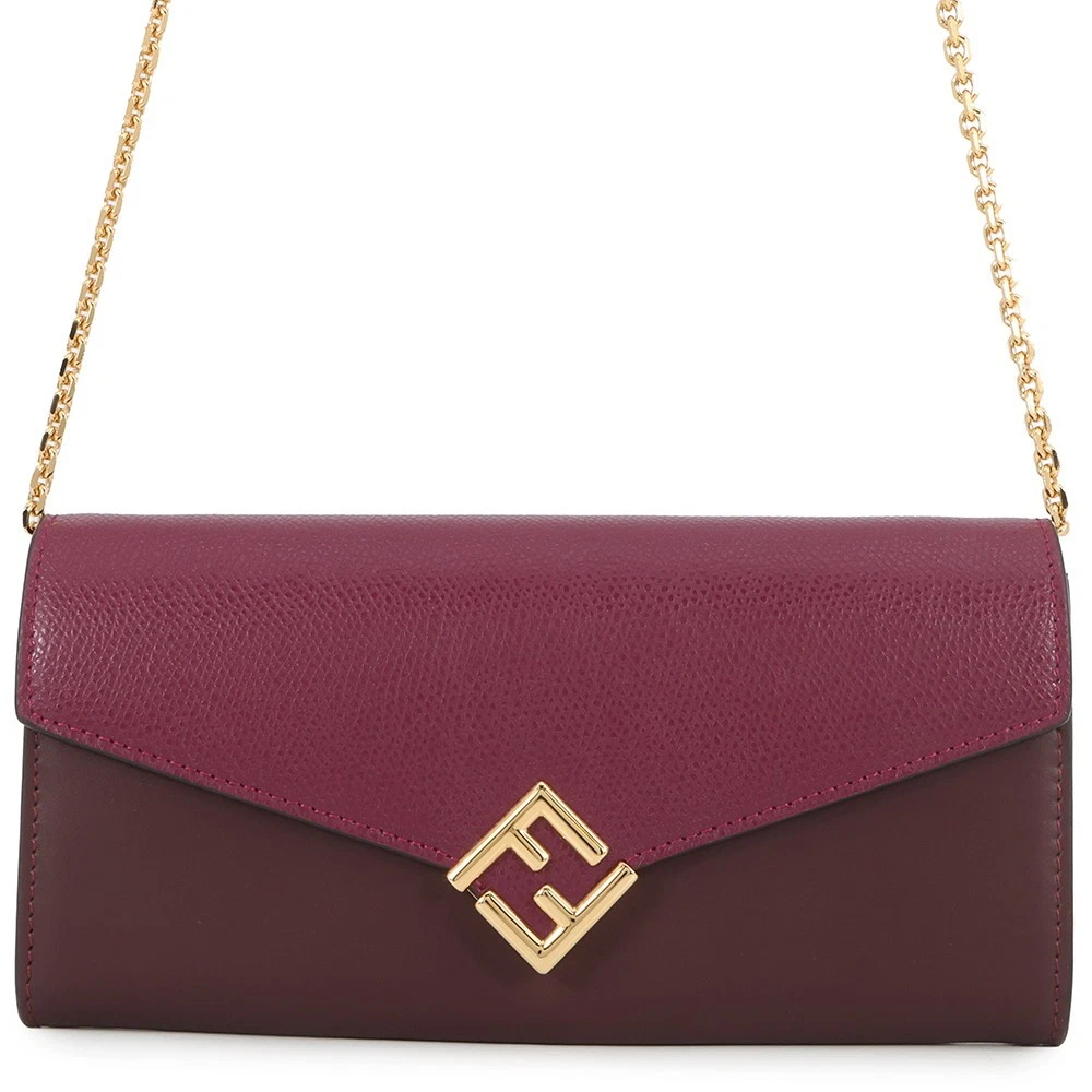 Fendi — FENDI FFDiamond Chain Wallet Leather Bordeaux/Purple 8M0365 ALV4