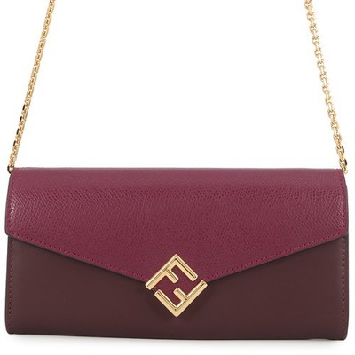 FENDI FFDiamond Chain Wallet Leather Bordeaux/Purple 8M0365 ALV4