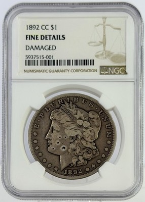 1892 CC Morgan Silver Dollar NGC Fine Details Better Date Carson City 90% Silver