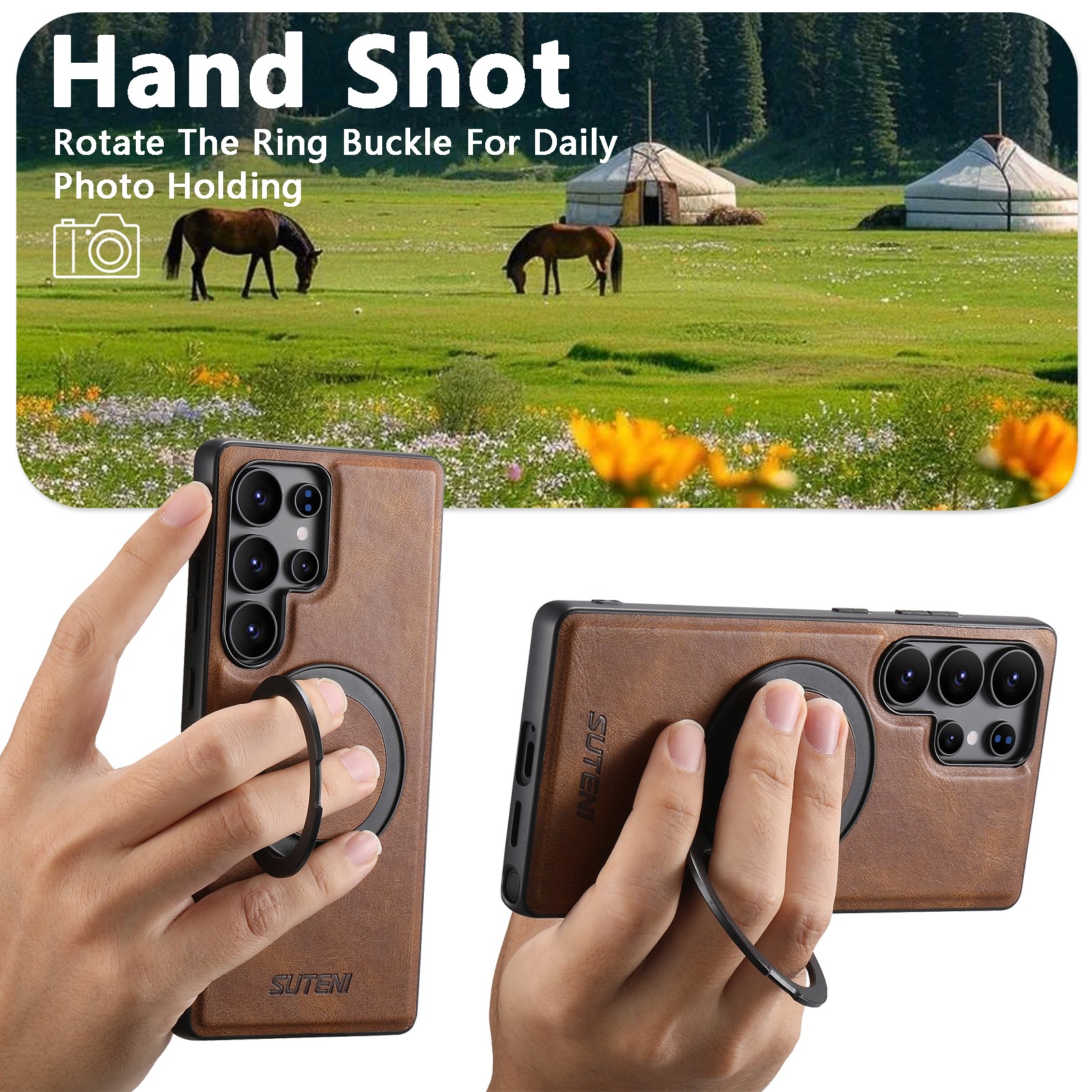 Mag Safe Ring Stand Leather Phone Case For Samsung Galaxy S25 Ultra|+ S24-S22 