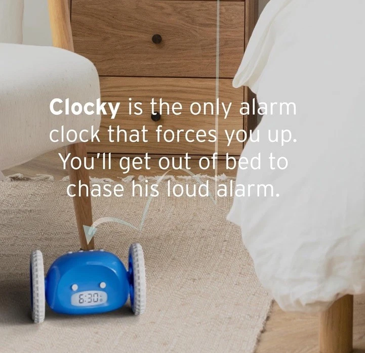 Clocky Alarm Clock on Wheels Rare Clocky Blue Color Runs and Hides - Image 3 of 4