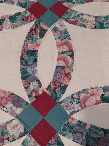 Double Wedding Ring Artisan King Quilt Pink Teal Joan Messmore Roses 2 Shade Set - Picture 9 of 24