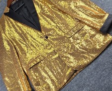 MAGE MALE Men's Gold Sequin Blazer Jacket 3XL Shiny Tuxedo Prom Party Nightclub