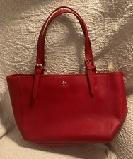 Vintage Large Red Tory Burch Saffiano Leather Tote Bag