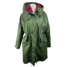 MNG Mango Women's Blue Hooded Fleece Lined Tie Waist Parka Long Jacket Size M