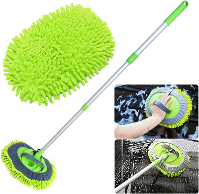 2 in 1 Chenille Microfiber Car Wash Mop Mitt with 46'' Aluminum Alloy Long Handle