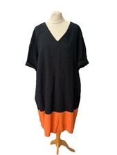 F&F Navy Linen Dress Size 18 Short Sleeve Knee Length V Neck Shift Dress Women’s