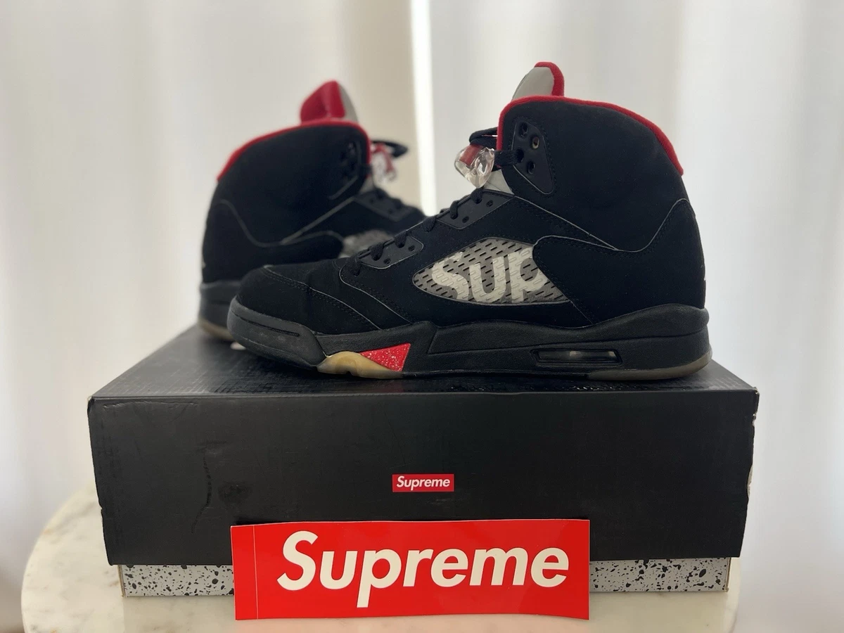 USED Jordan 5 \'Supreme Black\' sz. 14 Size 13 - Supreme x Air Jordan 5 Retro Black for sale online  main image 4