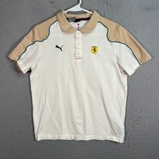 Puma Ferrari Scuderia Mens Size Medium Polo Shirt Beige  White