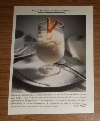 Seltene Werbung SWISSAIR First Class - Biersorbet 1987
