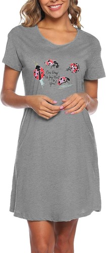 ENJOYNIGHT Women's Cotton Blend Long Nightgown Nightshirt, Grey Size XL  - Picture 4 of 13
