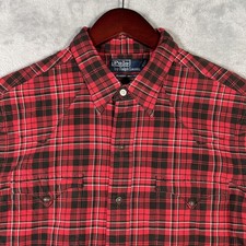 Polo Ralph Lauren Shirt Mens Large Red Plaid Classic Western Snap Long Sleeve