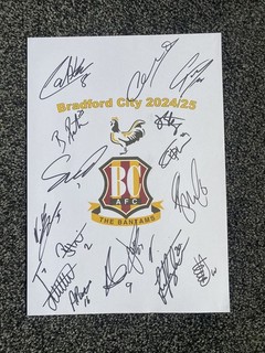 Bradford City Football Club 2024/25 Season FC Hand Signed A4 Autographs