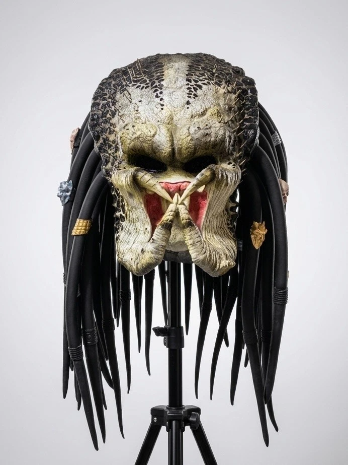 Predator Inspired Handmade Latex Mask Dreadlocks Sci-Fi Cosplay Prop Display