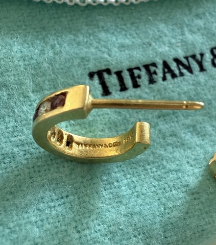 RAR Vintage Tiffany & Co. T&co 18k Gold Diamant Rubin Creolen Größe Small - Bild 13 von 14