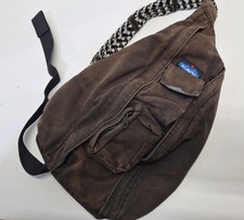Kavu Shoulder Rope Sling Bag Brown Canvas Adjustable Strap Outdoors Hiking