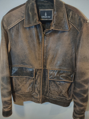 London Fog Men's Distressed Brown Leather Zip Up Jacket Size Medium - Bild 1 von 6