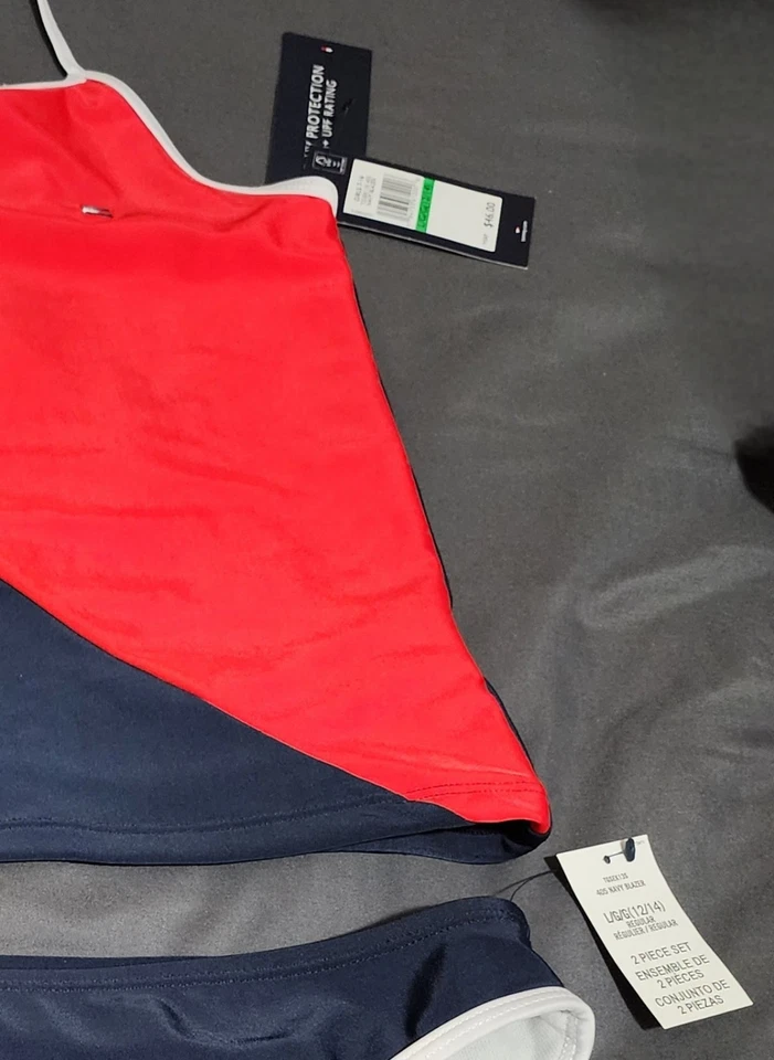 Tommy Hilfiger Niñas Rojo Azul Asimétrico Tankini Traje de Baño Dos Piezas Talla 12/14 Foto 3 de 4