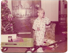 8 vintage color photos Christmas family presents boy AMF Junior 8x wagon dog