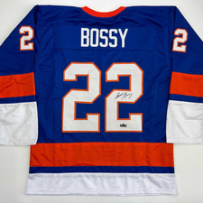 Facsimile Autographed Mike Bossy New York Blue Reprint Laser Auto Hockey Jersey 
