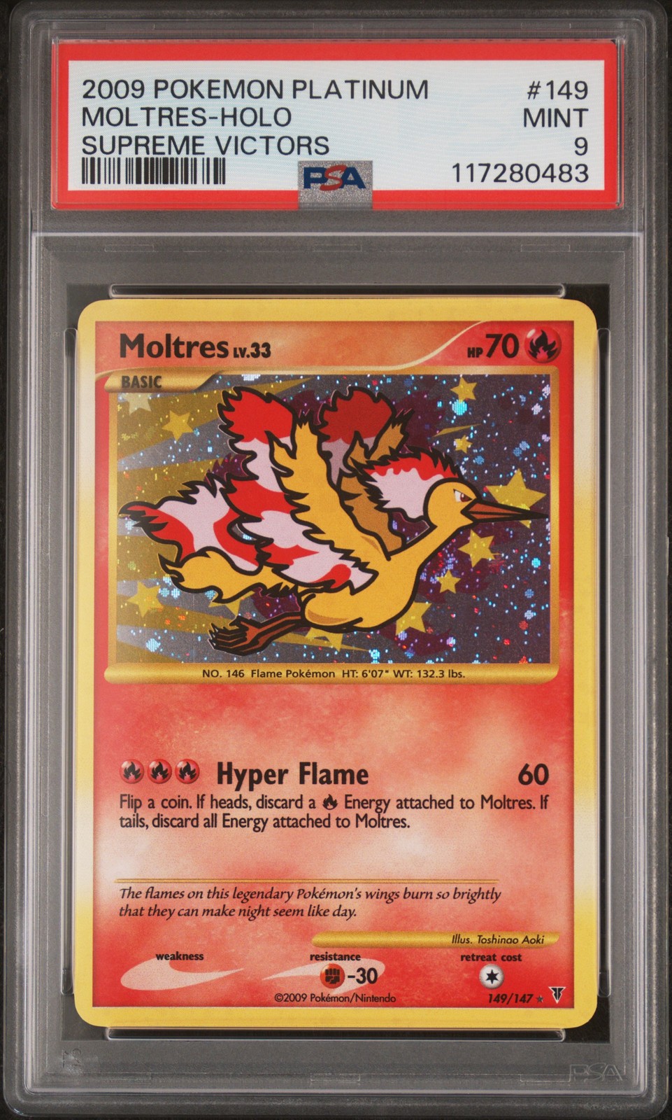 2009 POKEMON PLATINUM SUPREME VICTORS #149 MOLTRES-HOLO PSA 9