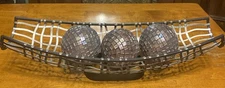 Mosaic Orbs Set of 3 Decorative Balls  4" with Metal Basket